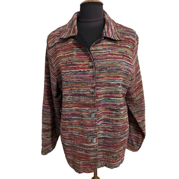 Coldwater Creek Multicolor Textured Striped Womens Button-Up Jacket L - Picture 1 of 7